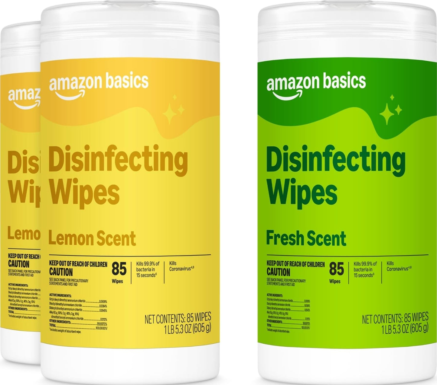 Amazon Basics Disinfecting Wipes, Lemon & Fresh Scent, Sanitizes, Cleans, Disinfects & Deodorizes