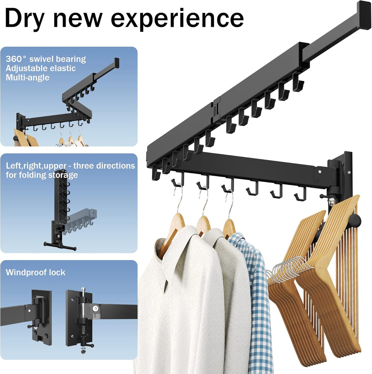 Clothes Drying Rack Wall Mounted(can fold Upward),Laundry Drying Rack,Laundry Room