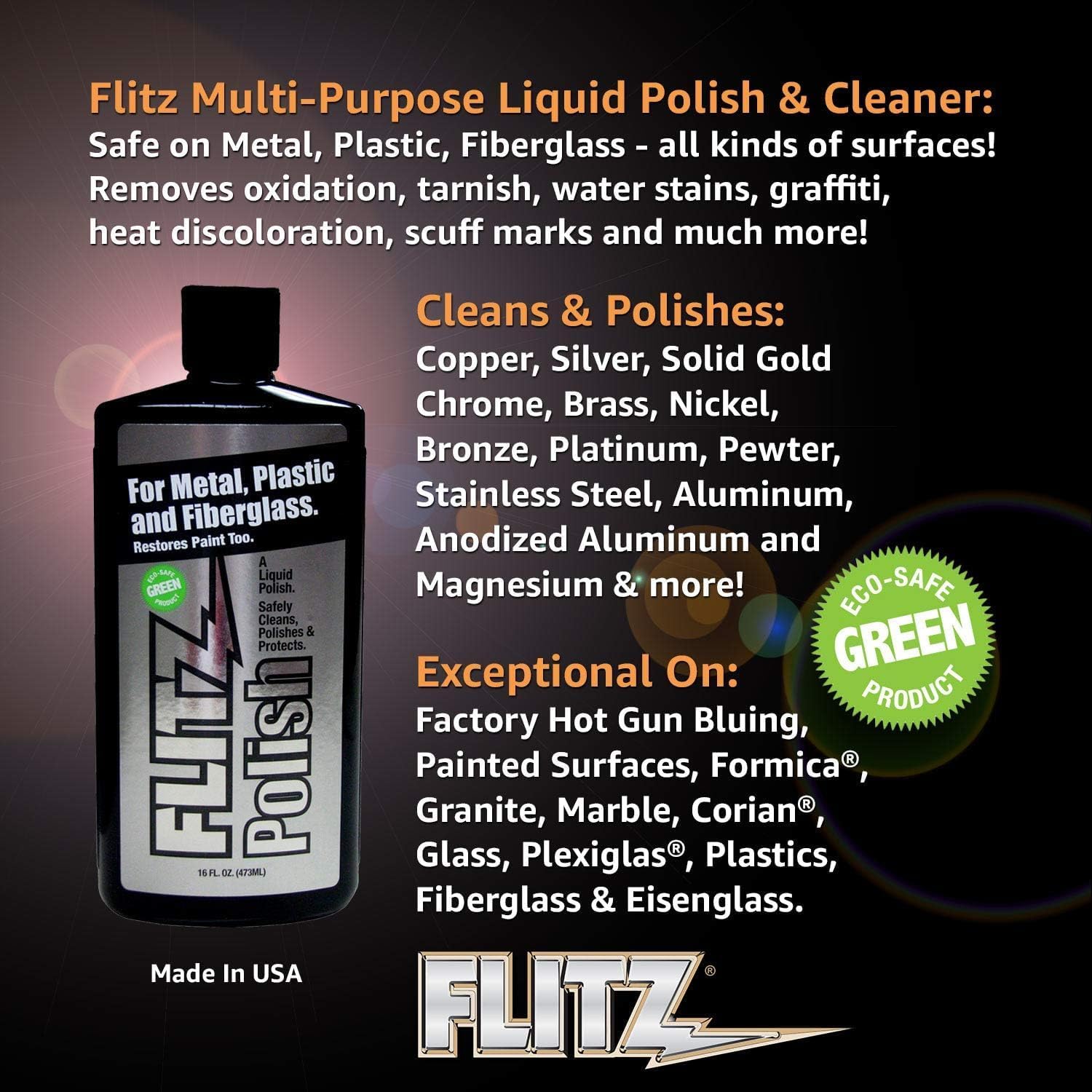 Flitz Multi Purpose Metal Polish Liquid - 3.4oz Bottle of USA-Made Tarnish Remover - For Aluminum