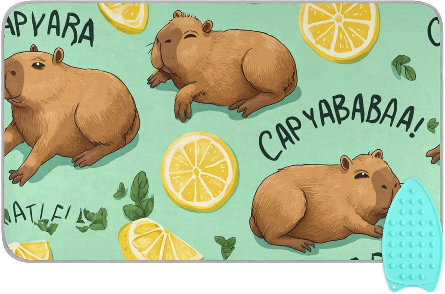 Mint Green Capybara Lemon Ironing Mat for Table top Portable Ironing Pad Blanket for Washer Dryer