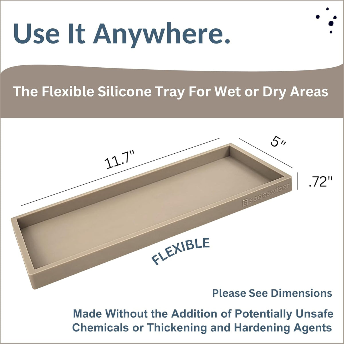 Countertop and Vanity Tray - 11.7" Silicone Bathroom Tray, Flexible Dish Soap Holder for Kitchen