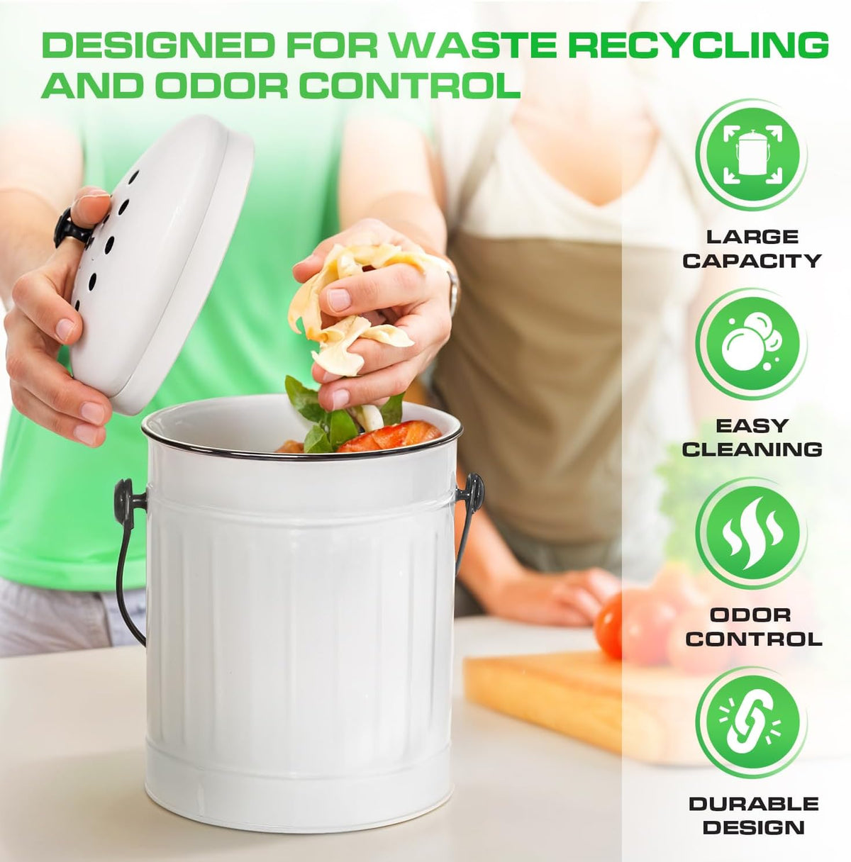 Plexon Countertop Compost Bin Kitchen with Lid, 1.5 Gallon Odorless Kitchen Compost Container