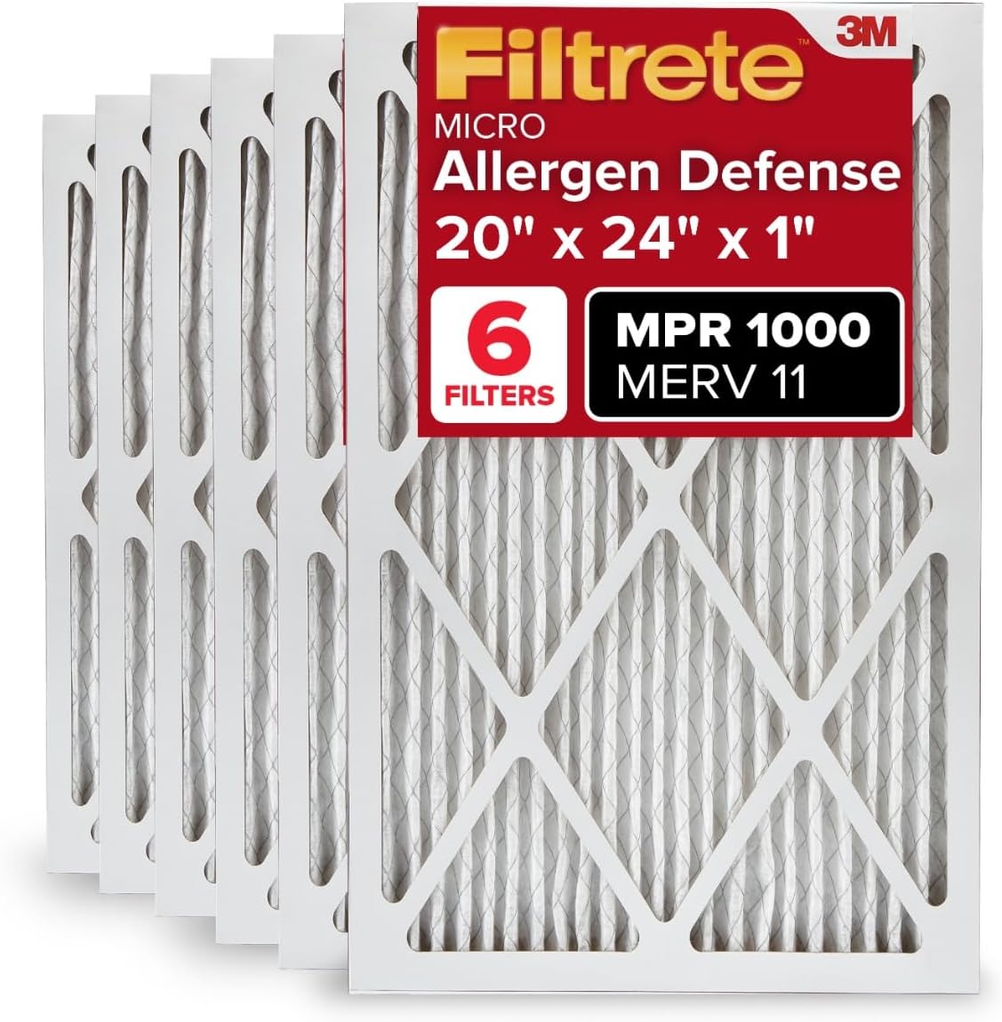Filtrete 20x24x1 AC Furnace Air Filter, MERV 11, MPR 1000, Micro Allergen Defense, 3-Month Pleated
