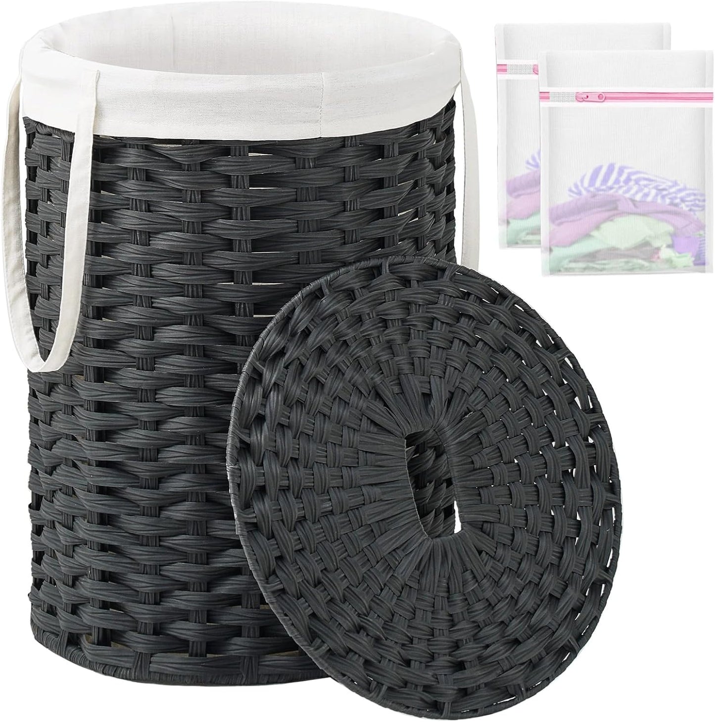 Laundry Hamper with Lid Laundry Basket with Lid 19.0 Gal (72 L) Round Wicker Laundry Basket