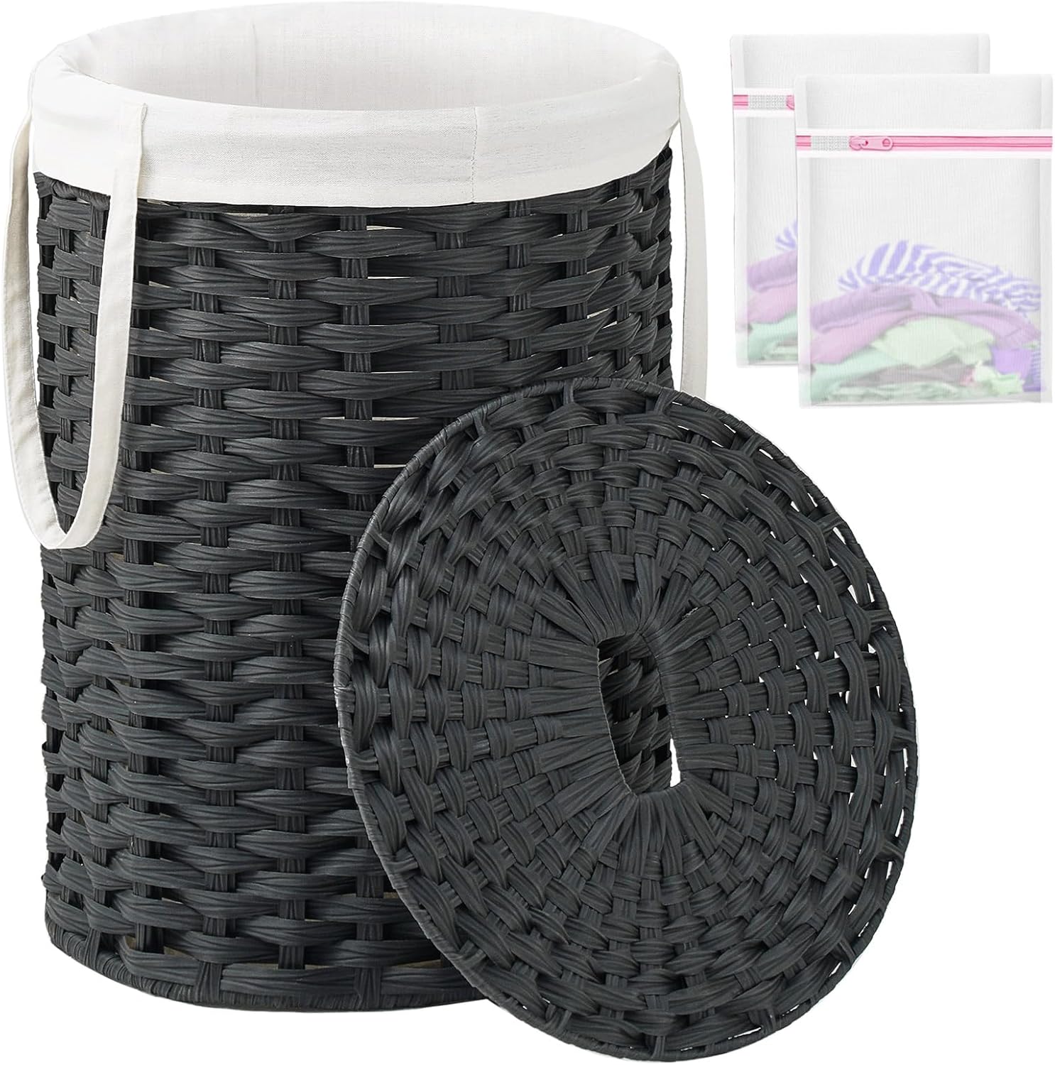 Laundry Hamper with Lid Laundry Basket with Lid 19.0 Gal (72 L) Round Wicker Laundry Basket