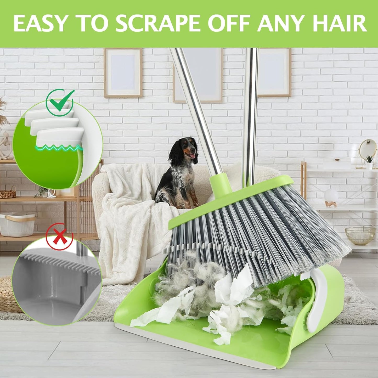 Broom and Dustpan Set, Dustpans with Broom Combo for Home, Heavy Dust Broom and Dustpan Combo, Long