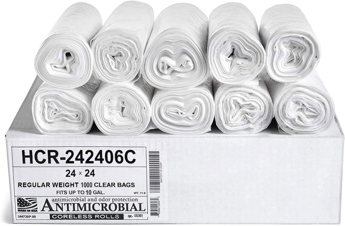 Aluf Plastics High Density Trash Bags, 10 Gallon, 1000 Count, 6 Micron (eq), 24" x 24", Clear, for