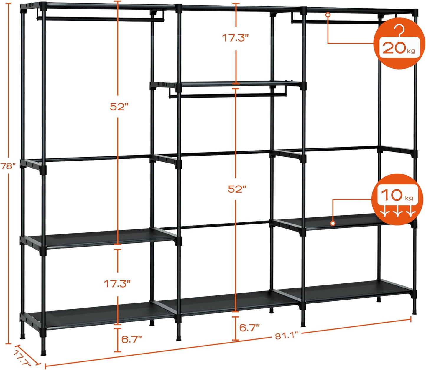 Clothes Rack, Portable Closet, 81.1 Inch Large Capacity Wardrobe Closet, Clothes Storage Organizer