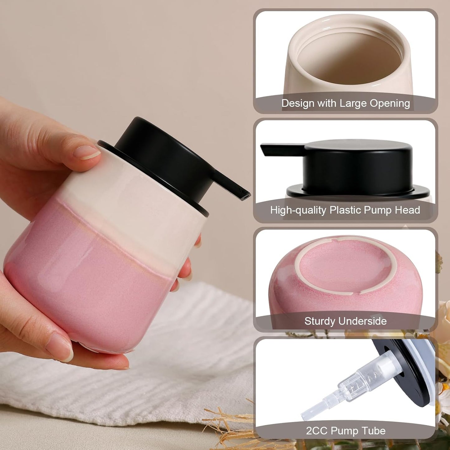 INGOFIN Ceramic Hand Soap Dispenser - 12 oz Liquid Lotion Dispenser Bathroom, Refillable Modern
