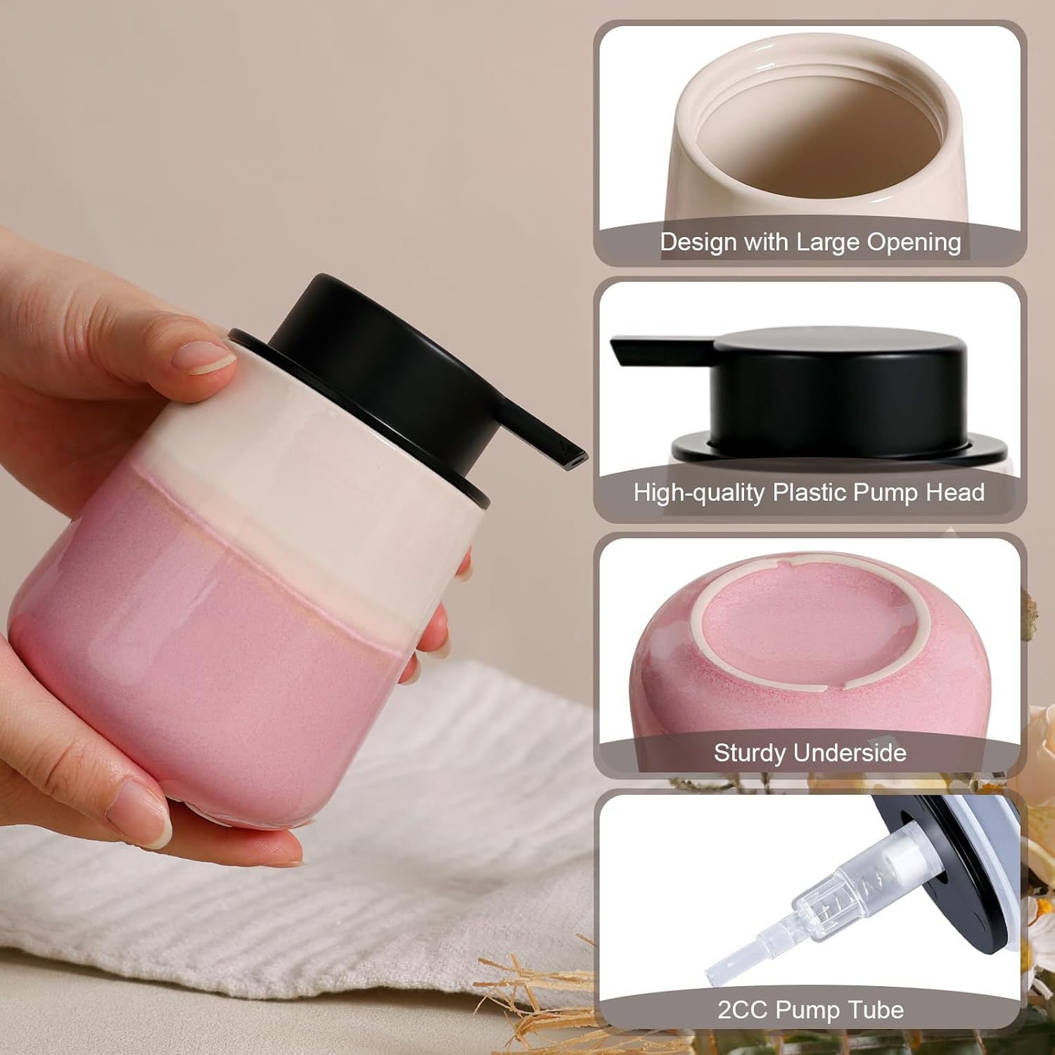 INGOFIN Ceramic Hand Soap Dispenser - 12 oz Liquid Lotion Dispenser Bathroom, Refillable Modern
