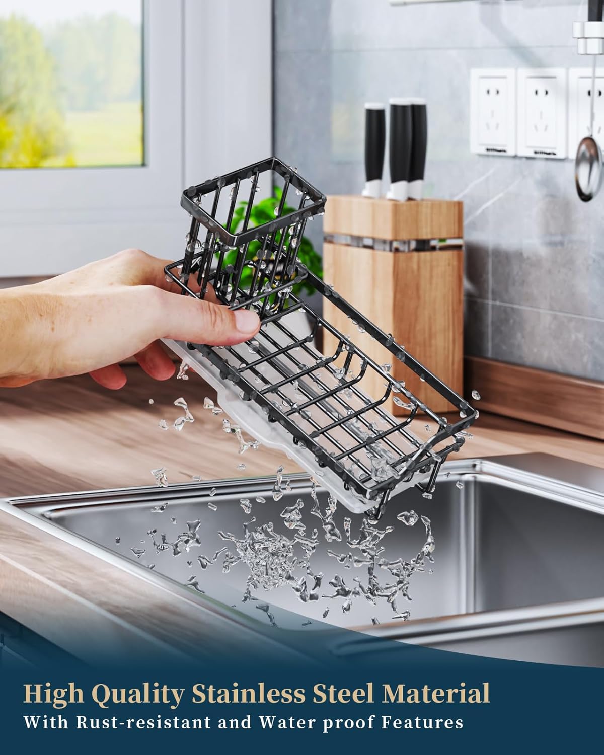 Consumest Sponge Holder for Kitchen Sink - Kitchen Sink Caddy Organizer with Removable Drip Tray