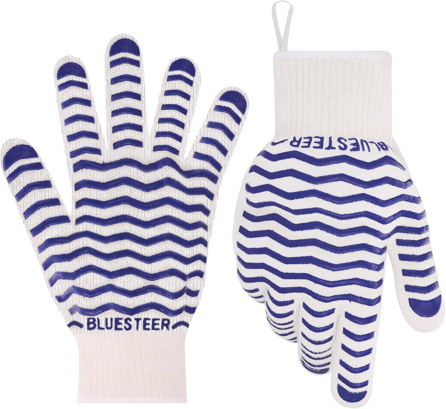 Oven Gloves 932°F Heat Resistant Oven Mitts with Fingers, Heat Proof BBQ Grill Gloves Silicone Grip