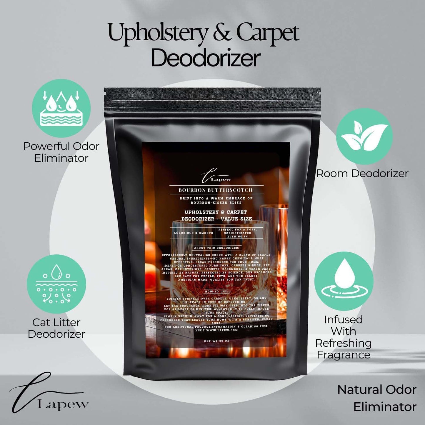 Bourbon & Butterscotch Carpet Freshener Powder Value Size 36 oz | Powerful Odor Eliminator for Home