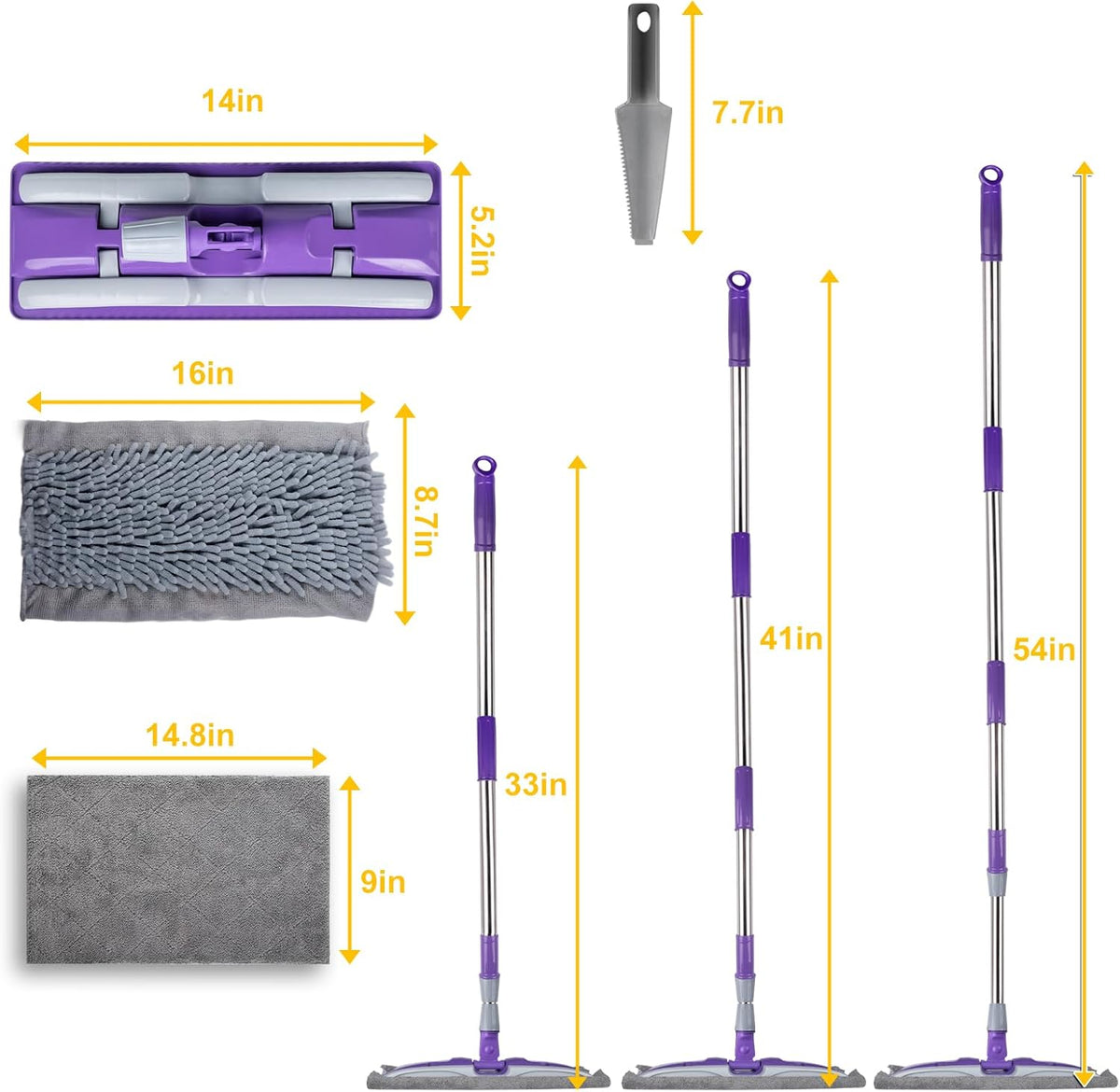 ITTAHO Microfiber Flat Mop Floor Cleaning System,Wet & Dry Dust Mopping with Stainless Steel