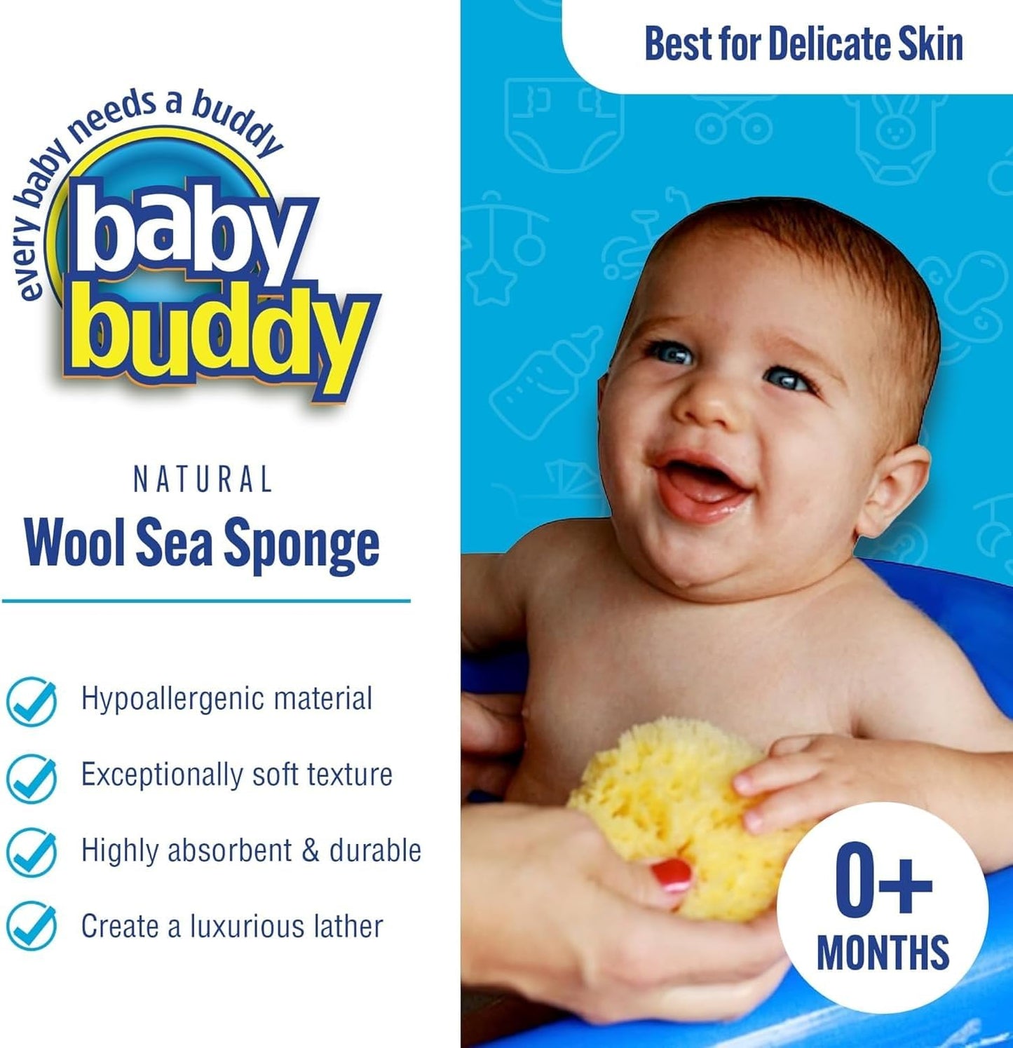 Baby Buddy Natural Bath Sponge, Ultra-Soft Sea Wool, Gentle on Baby's Skin, Hypoallergenic