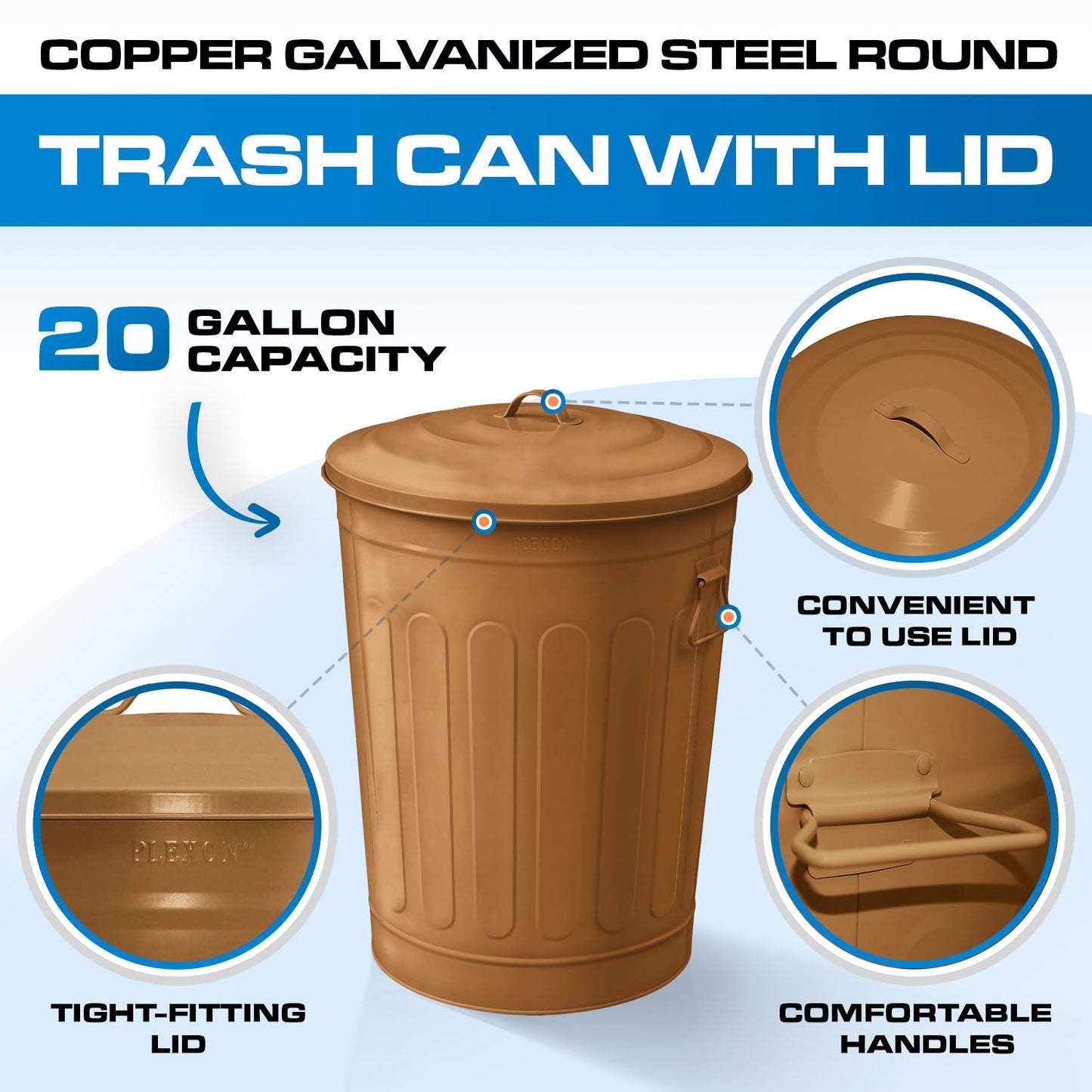 Plexon Round Trash Can 13 Gallon, Vintage Metal Outdoor Trash Can with Lid, Retro Farmhouse Garbage