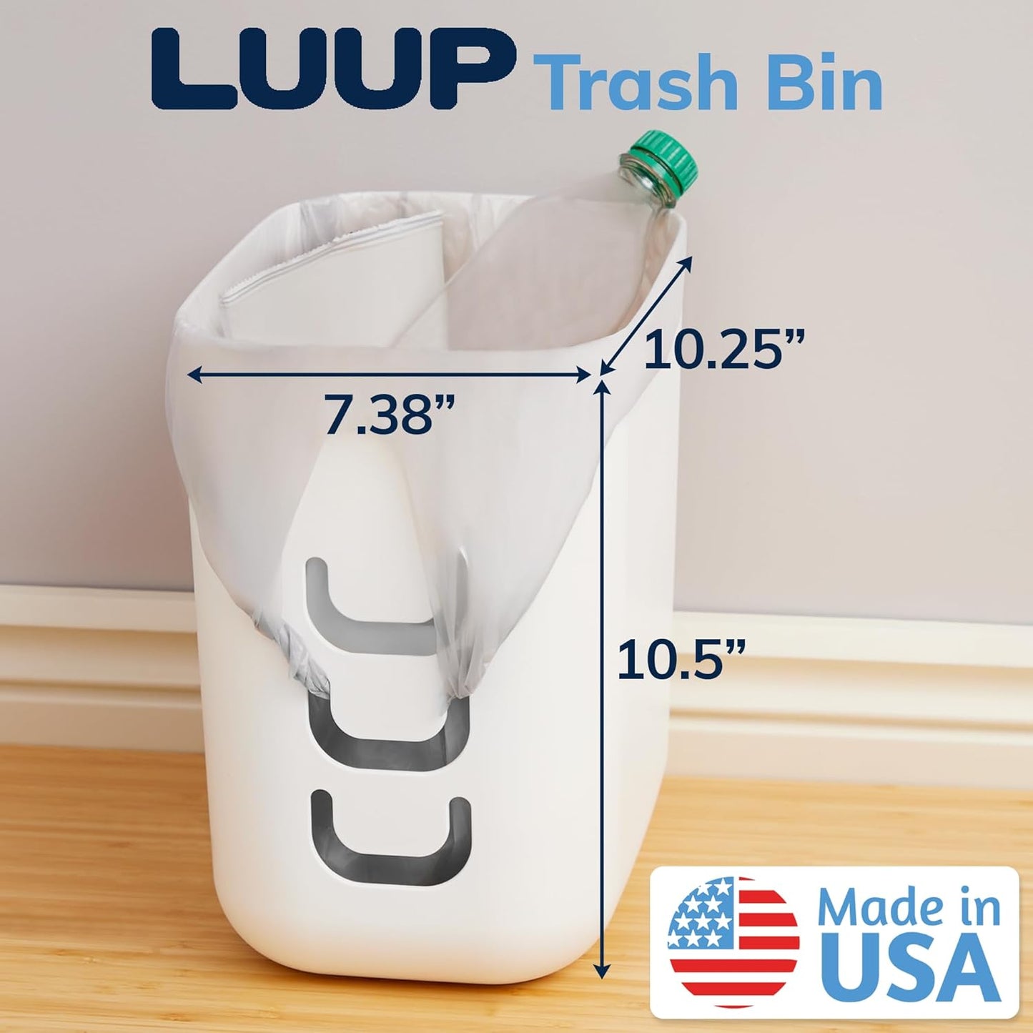 STORi Luup Bathroom Wastebasket, Secure Grocery Bags, Plastic Garbage Container for Vanity, Laundry