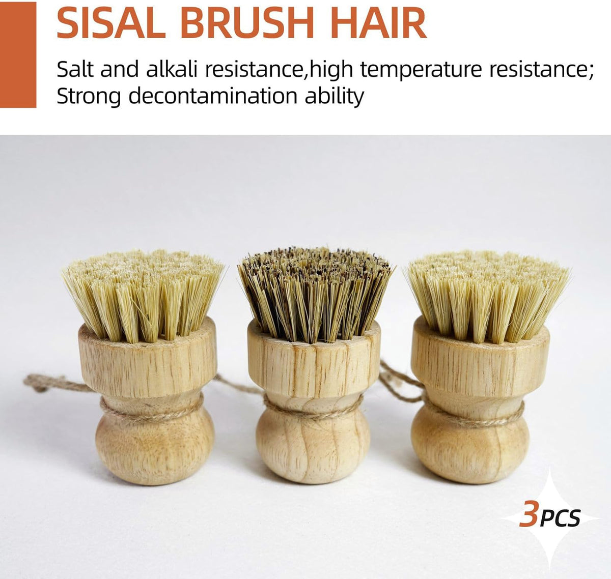 Bamboo Pot & Pan Cleaning Brush Set - 3 Pack Natural Dish Brushes Bamboo Scrub Dish Brushes