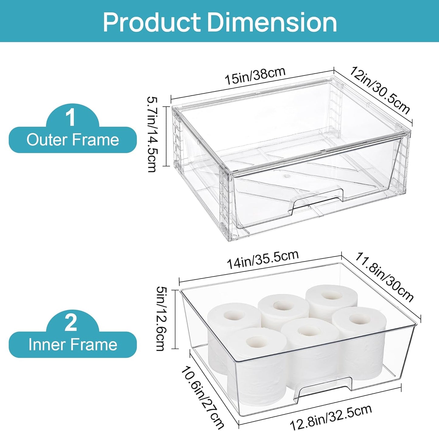 Vtopmart 3 Pack Large Stackable Storage Drawers,Easily Assemble Clear Acrylic Bathroom Closet