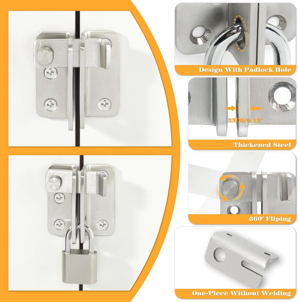 Alise Flip Latch Gate Latch,Shed Door Latch Barn Door Lock Shed Lock Shed Latch,Brushed Stainless
