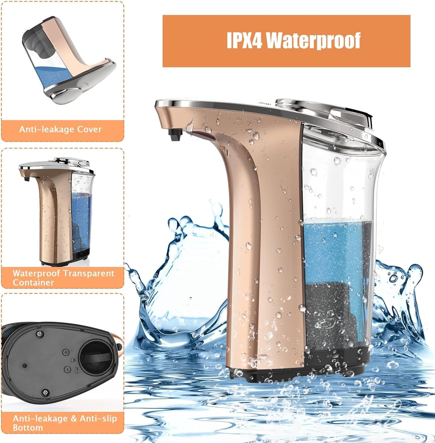 Automatic Soap Dispenser, PZOTRUF Touchless 17oz/500ml with Upgraded Infrared Sensor, 5 Adjustable