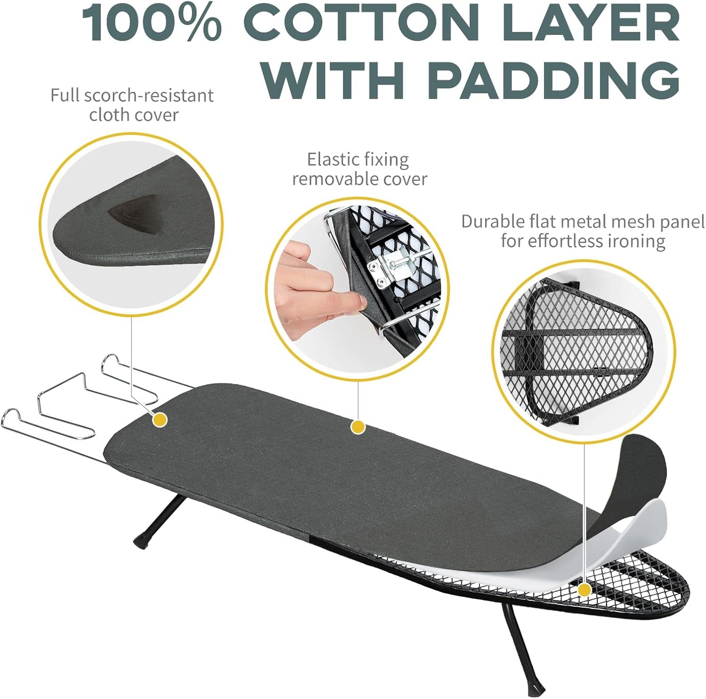 Small Ironing Board Tabletop, RAINHOL Compact Portable Iron Board Foldable with Cover and Pad