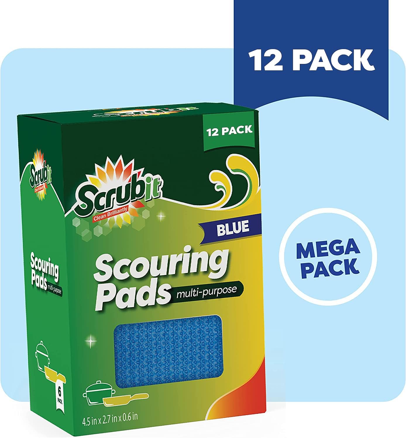 SCRUBIT Multi-Purpose Dish Scrub Sponge, Non Scratch Scouring Pads, Cleaning Sponges for pots