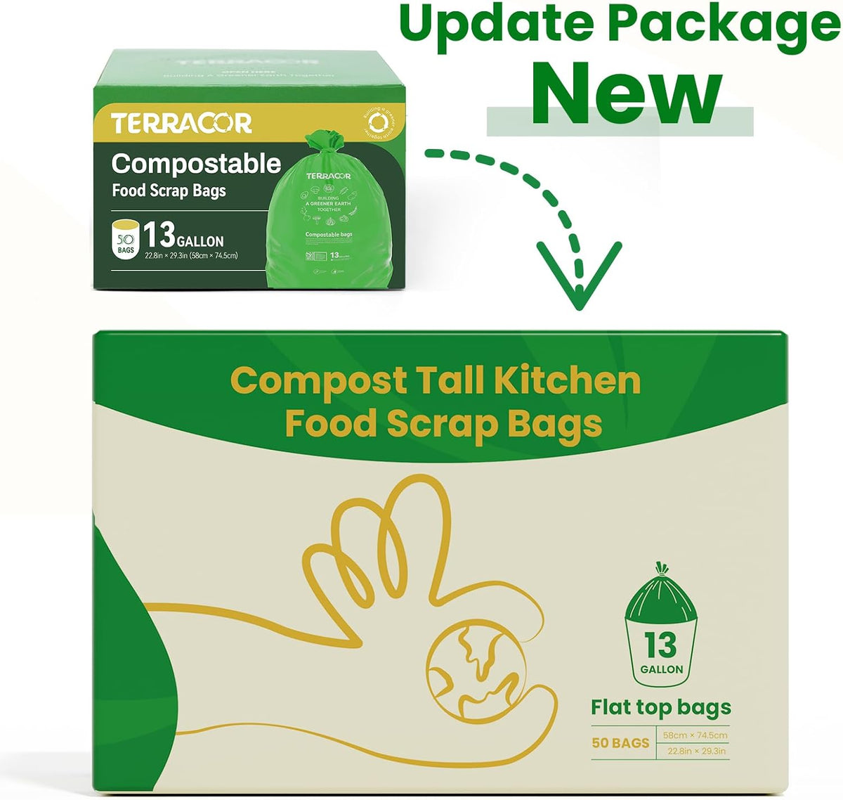 13 Gallon Compostable Trash Bags,50 Count, Heavy Duty Tall Kitchen Food Scrap Waste Bag,Certified