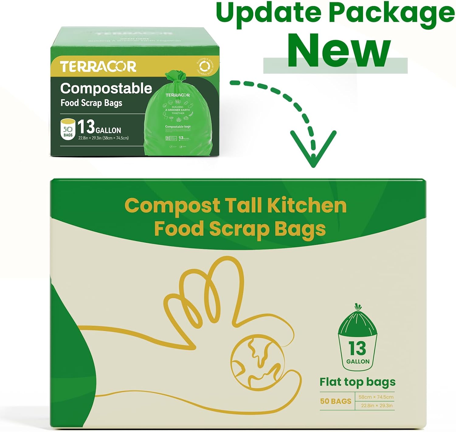 13 Gallon Compostable Trash Bags,50 Count, Heavy Duty Tall Kitchen Food Scrap Waste Bag,Certified