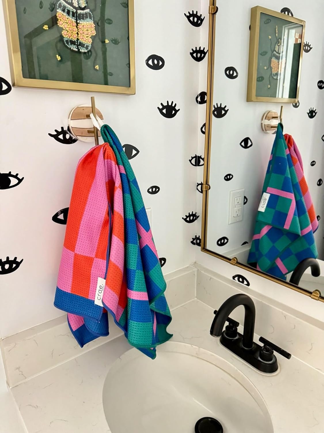 2 Double Sided Microfiber Hand Towels, 17x27 Inches Waffle Design Kitchen Towels Set, Durable &