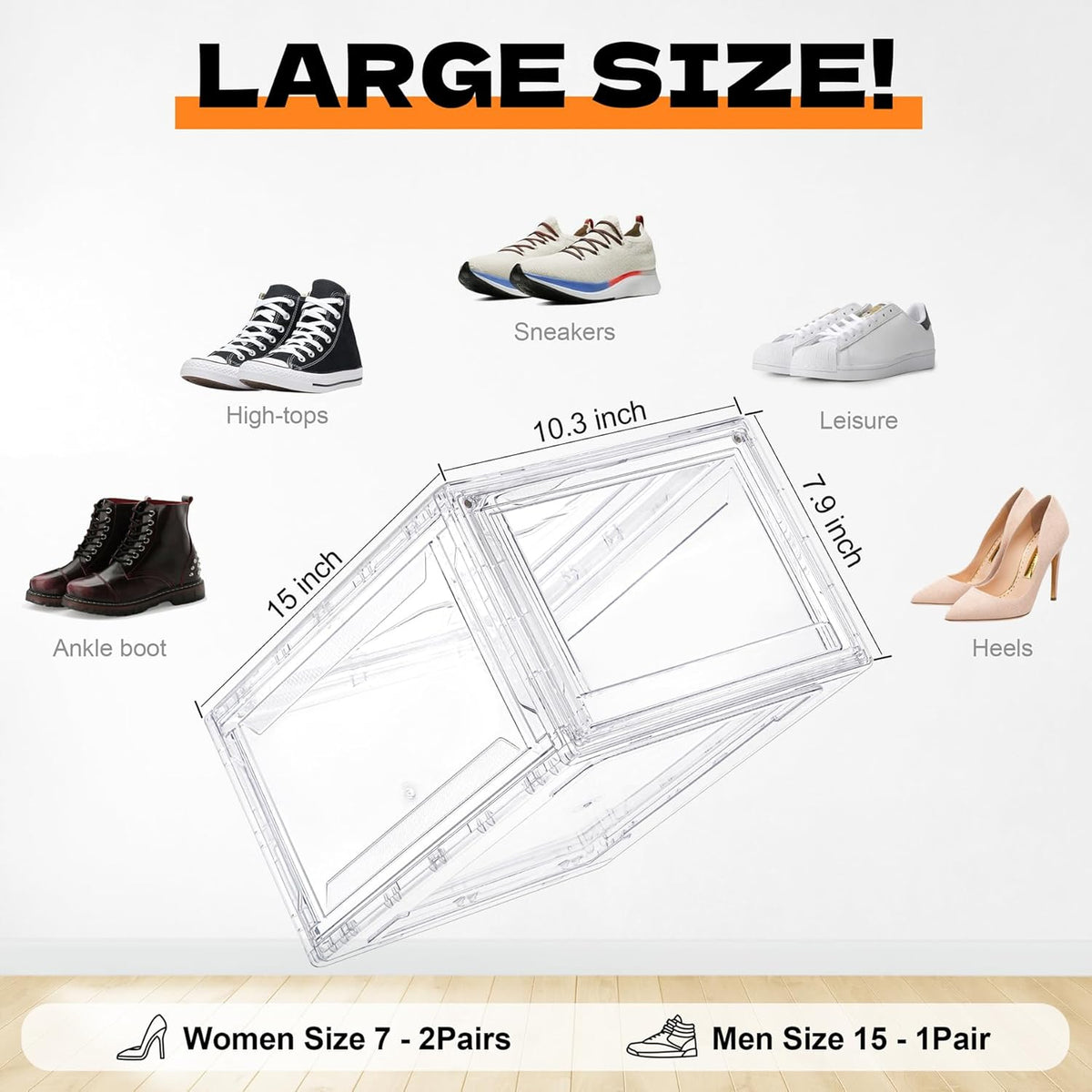 6 Pack Acrylic Shoe Boxes, Ultra Clear Shoe Boxes Stackable, Shoe Storage Box Sneaker Storage for