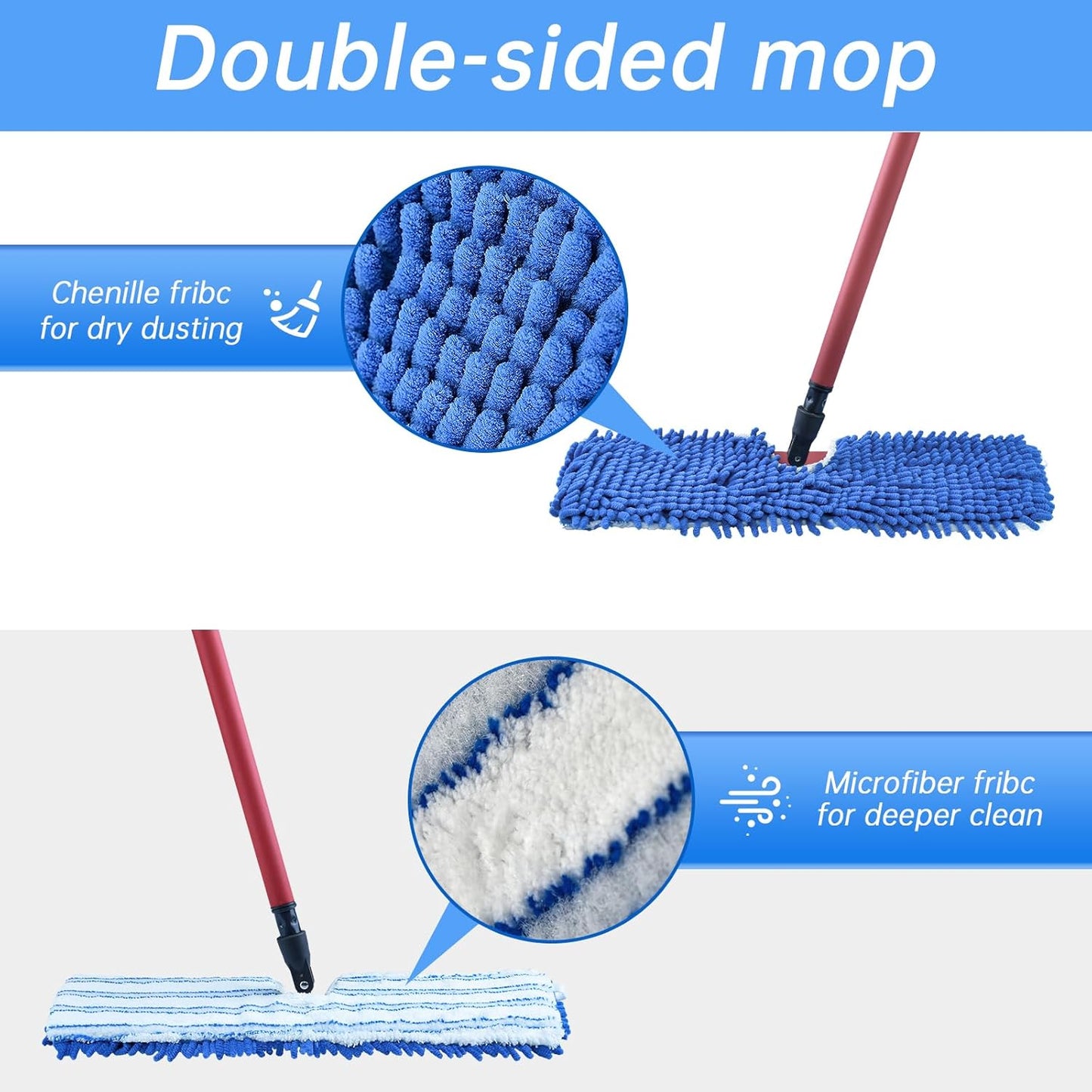 4 Pack Mop Heads Replacements Compatible with O-cedar Dual-Action Flip Mop,Microfiber&Chenille Mop