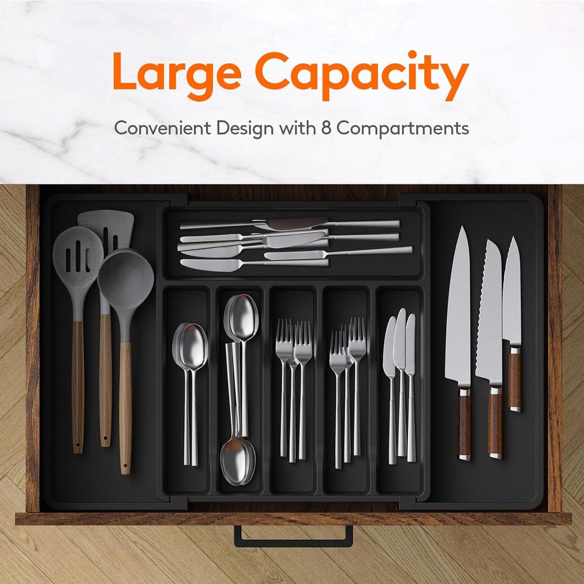 Lifewit Large Silverware Drawer Organizer, Expandable Utensil Tray for Kitchen, BPA Free Flatware