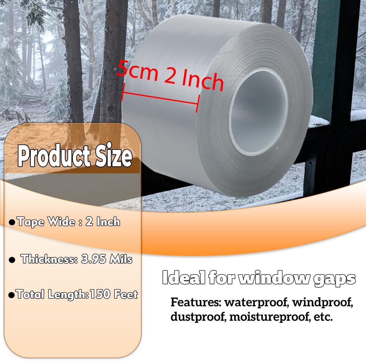 Window Insulation for Winter Weather Sealing Tape 2 Inch x 50 Yards Weather Stripping Residue Free
