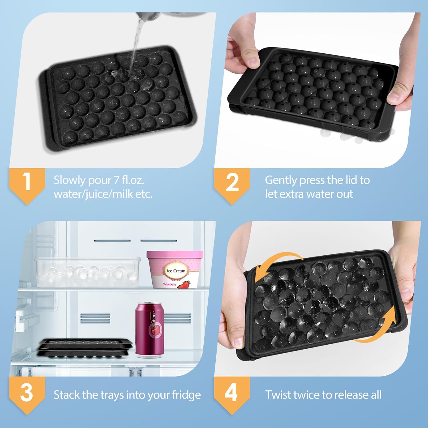 WIBIMEN Ice Cube Tray with Lid and Bin - Round Ice Trays for Freezer with Lid - Ice Cube Trays for