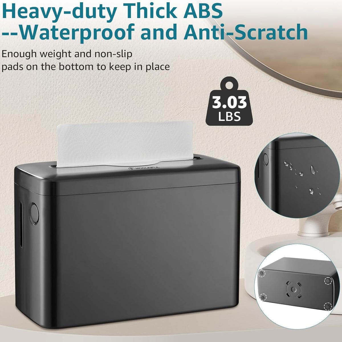 Multifold Paper Towel Dispenser Countertop, Heavy Duty Wide-Design, 300-Sheet Large Capacity Black