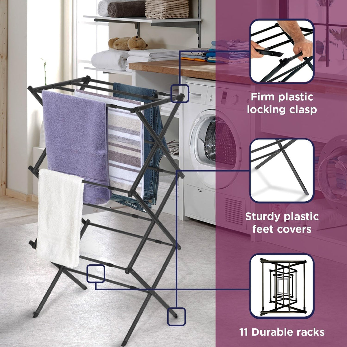 BLACK+DECKER Laundry Organization Expandable/Collapsible Clothes Drying Rack. Essential for