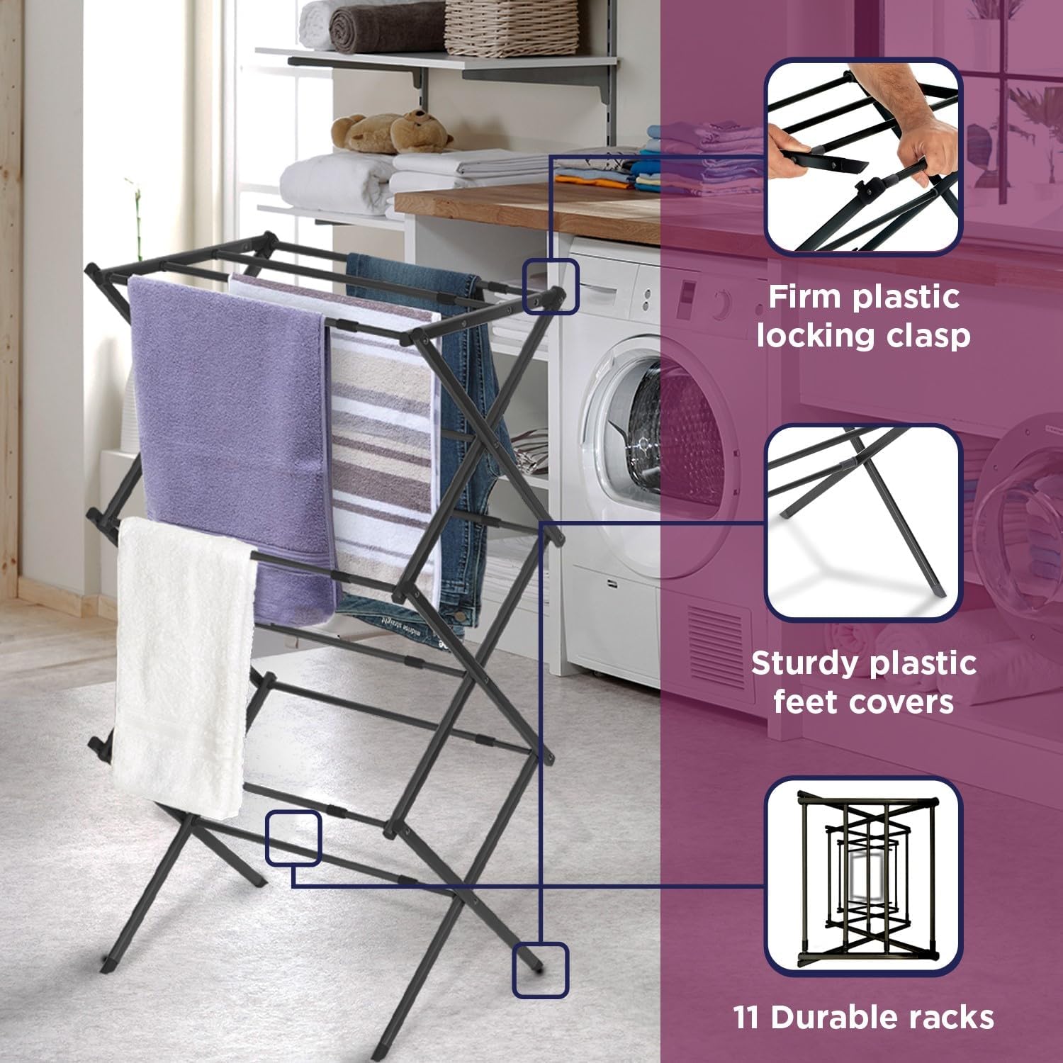 BLACK+DECKER Laundry Organization Expandable/Collapsible Clothes Drying Rack. Essential for