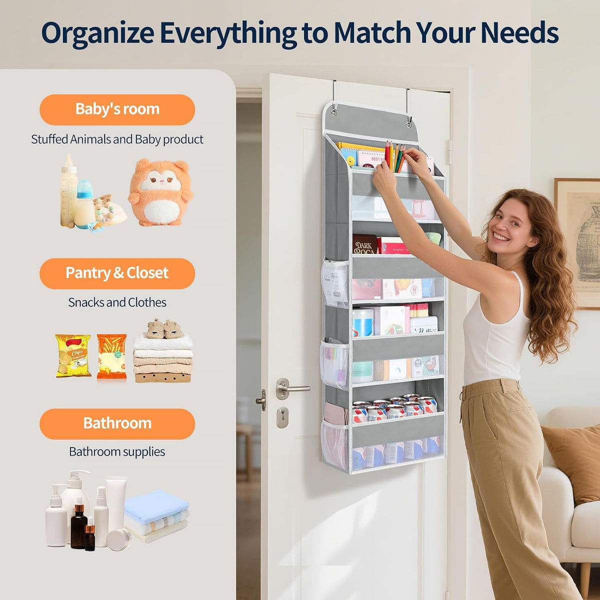Yecaye Over The Door Organizer, Heavy Duty Hanging Organizers and Storage with 4 Large Capacity