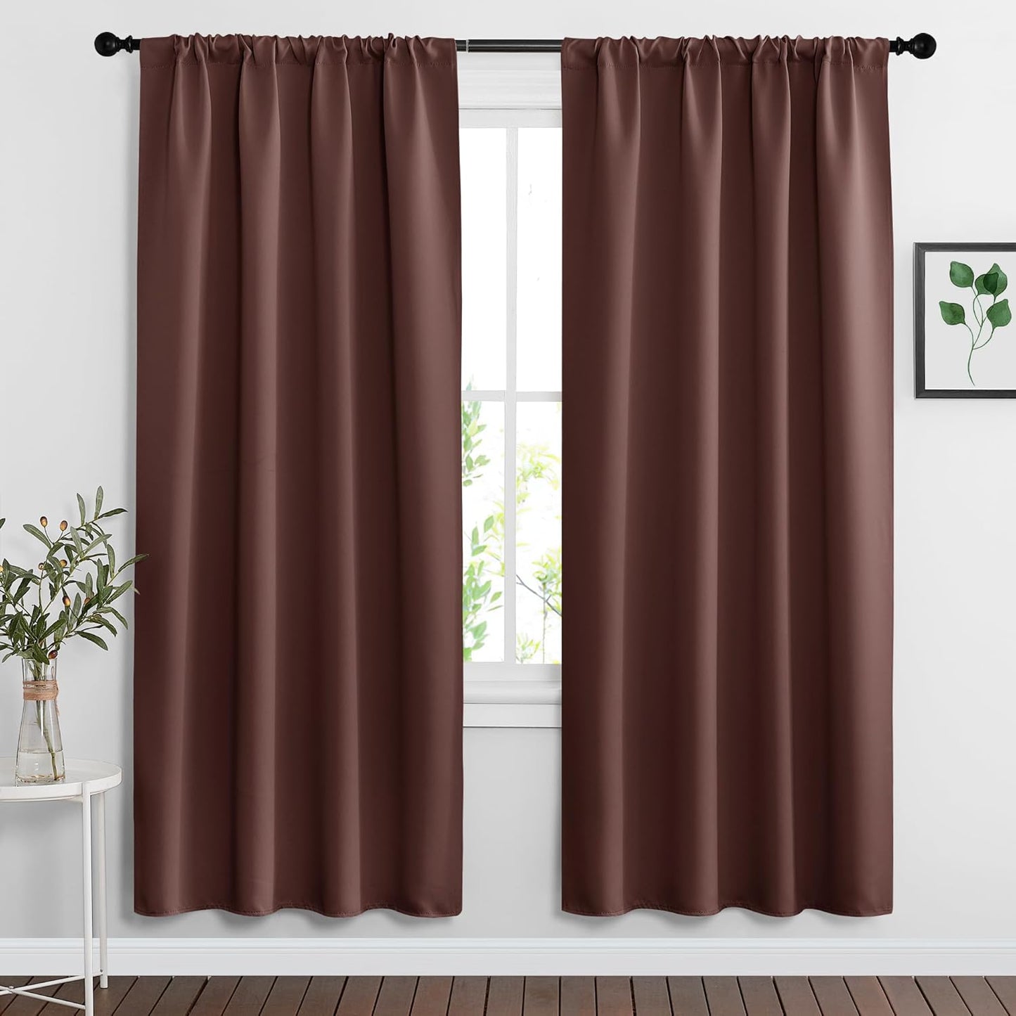 RYB HOME Rod Pocket Blackout Curtains for Bedroom Kitchen Living Room Office Light Block Energy
