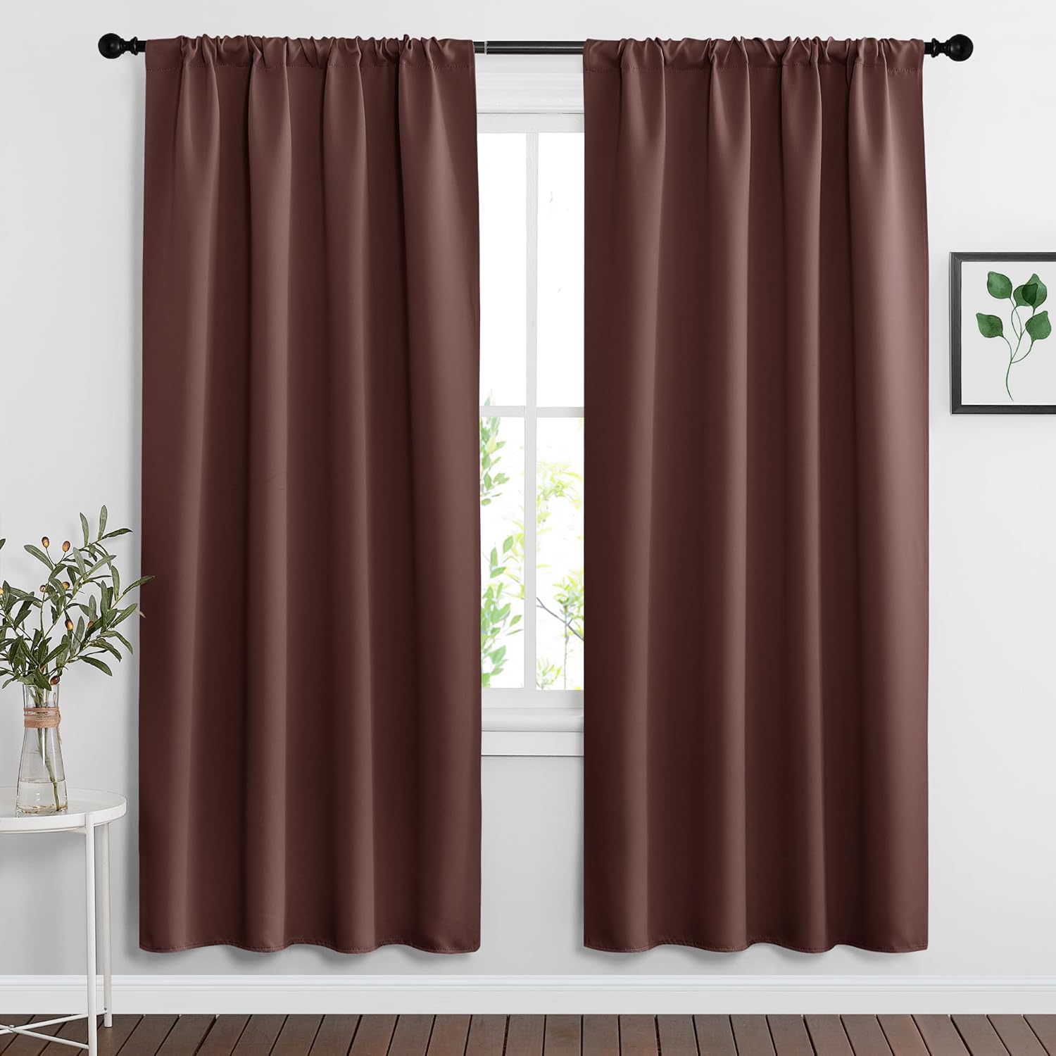 RYB HOME Rod Pocket Blackout Curtains for Bedroom Kitchen Living Room Office Light Block Energy