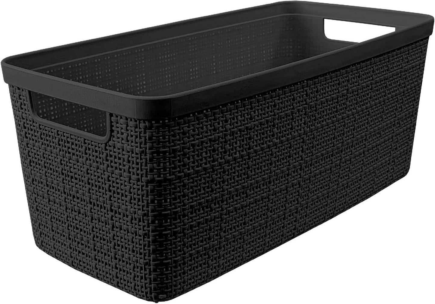 Curver Set of 8 Jute Slim Decorative Plastic Organization and Storage Baskets, Perfect Bins for