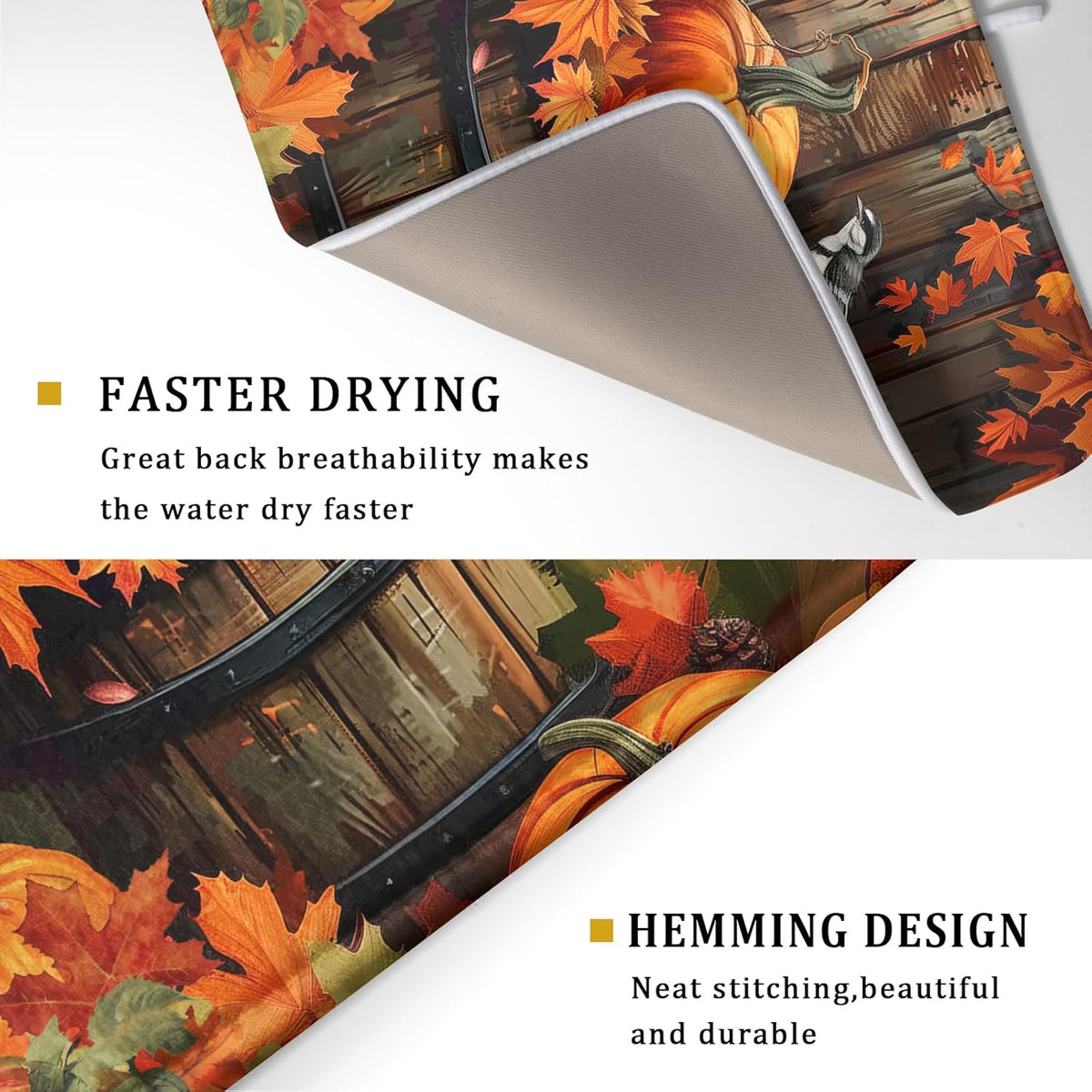 Fall Pumpkin Dish Drying Mat for Kitchen Counter Autumn Pumpkin Dish Mats for Drying 16x18 Inch