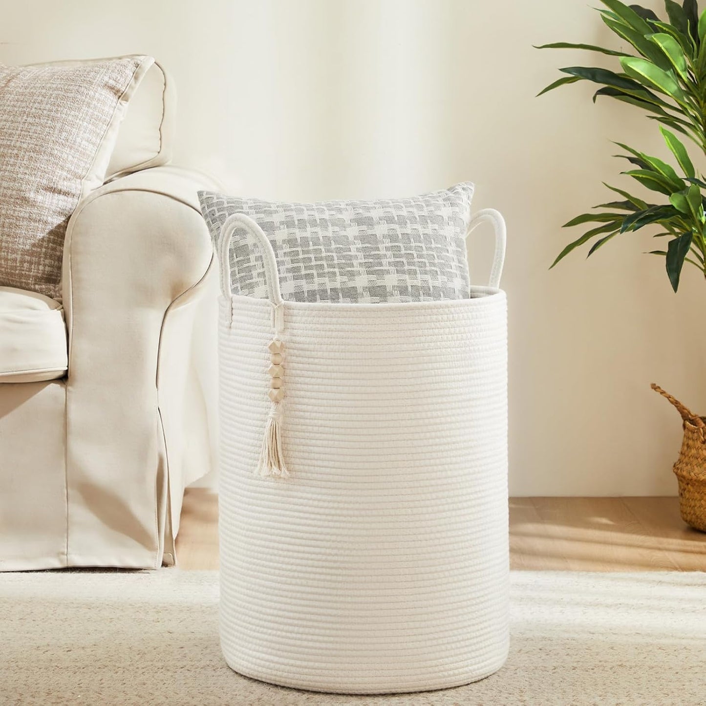 Fiona's magic Woven Rope Laundry Hamper, Tall Laundry Basket for Blanket Storage, Large Dirty
