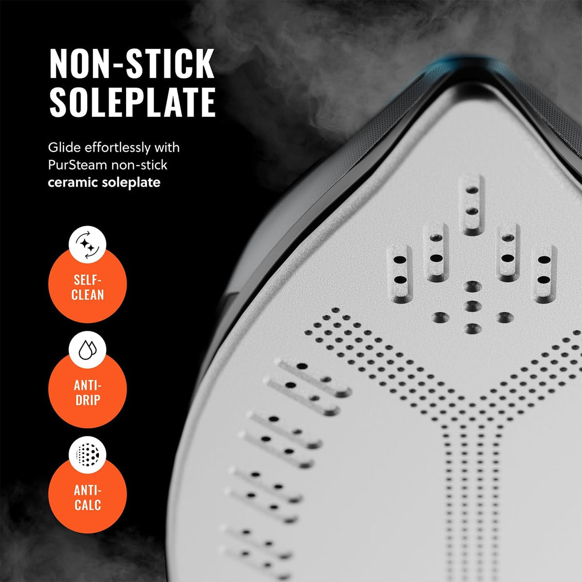 Pursteam SteamBurst+ 1750W Steam Iron, Ceramic Soleplate, Adjustable Steam, Burst of Steam