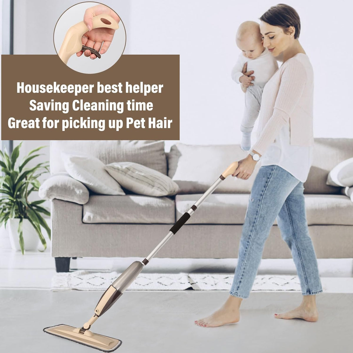 Mops for Floor Cleaning, 50 inch Spray Mop with 400ml Refillable Bottle and 2 Replacement Pads Dry