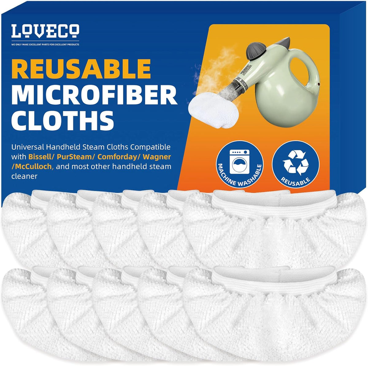 LOVECO 10 Pack Universal Microfiber Cloths for Handheld Steam Cleaner - Compatible with Bissell
