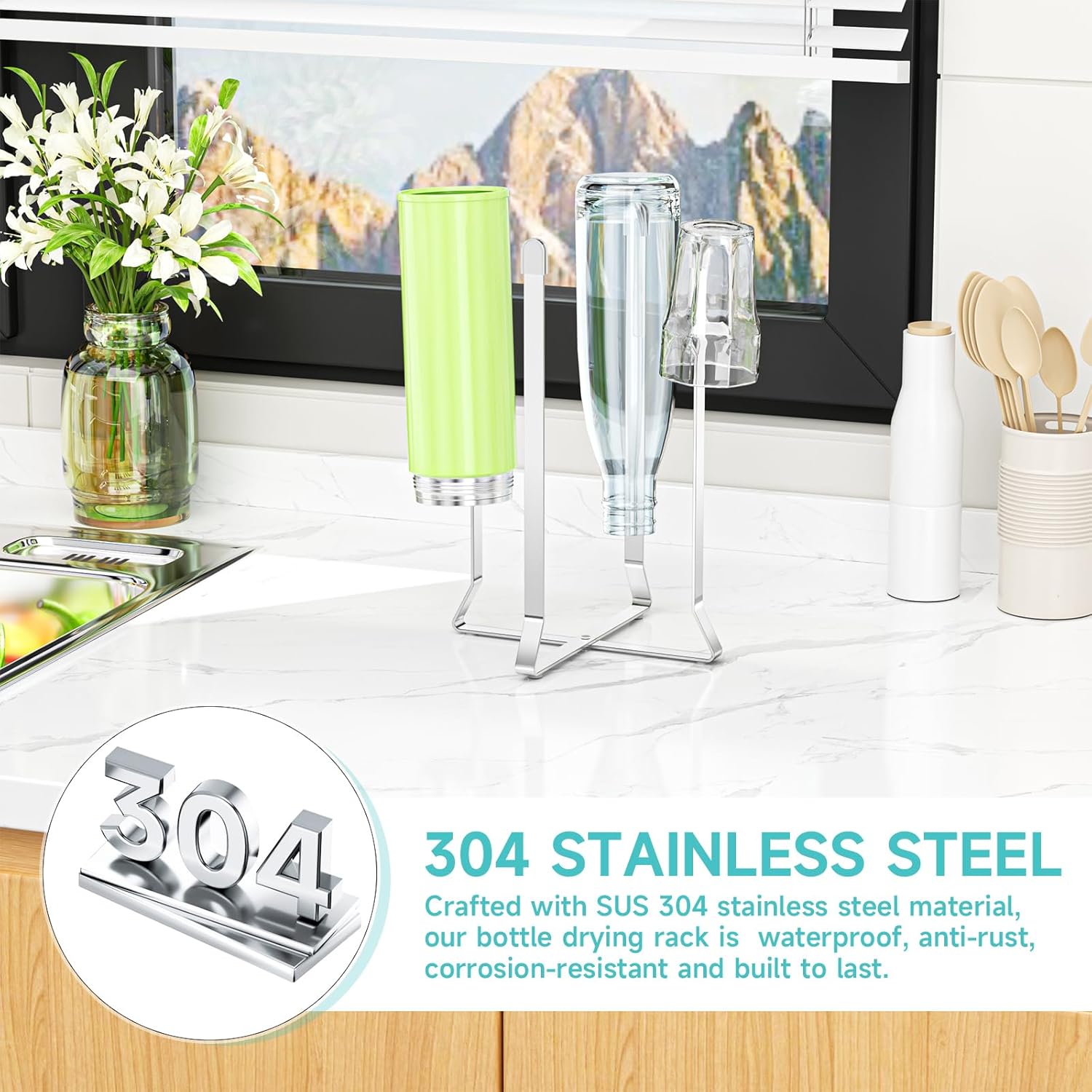 Bottle Drying Rack Reusable Drying Holder for Bottles Stainless Steel Foldable Water Bottle Dryer