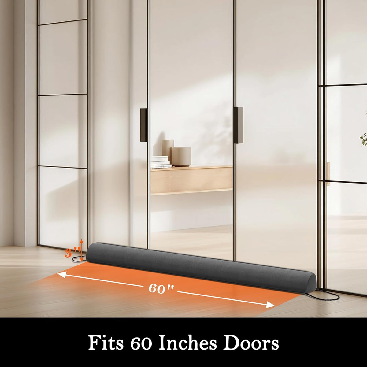 Sunolga 60" Door Draft Stopper Blocks Hot and Cold Air with Removable Washable Cover for Gaps Up to