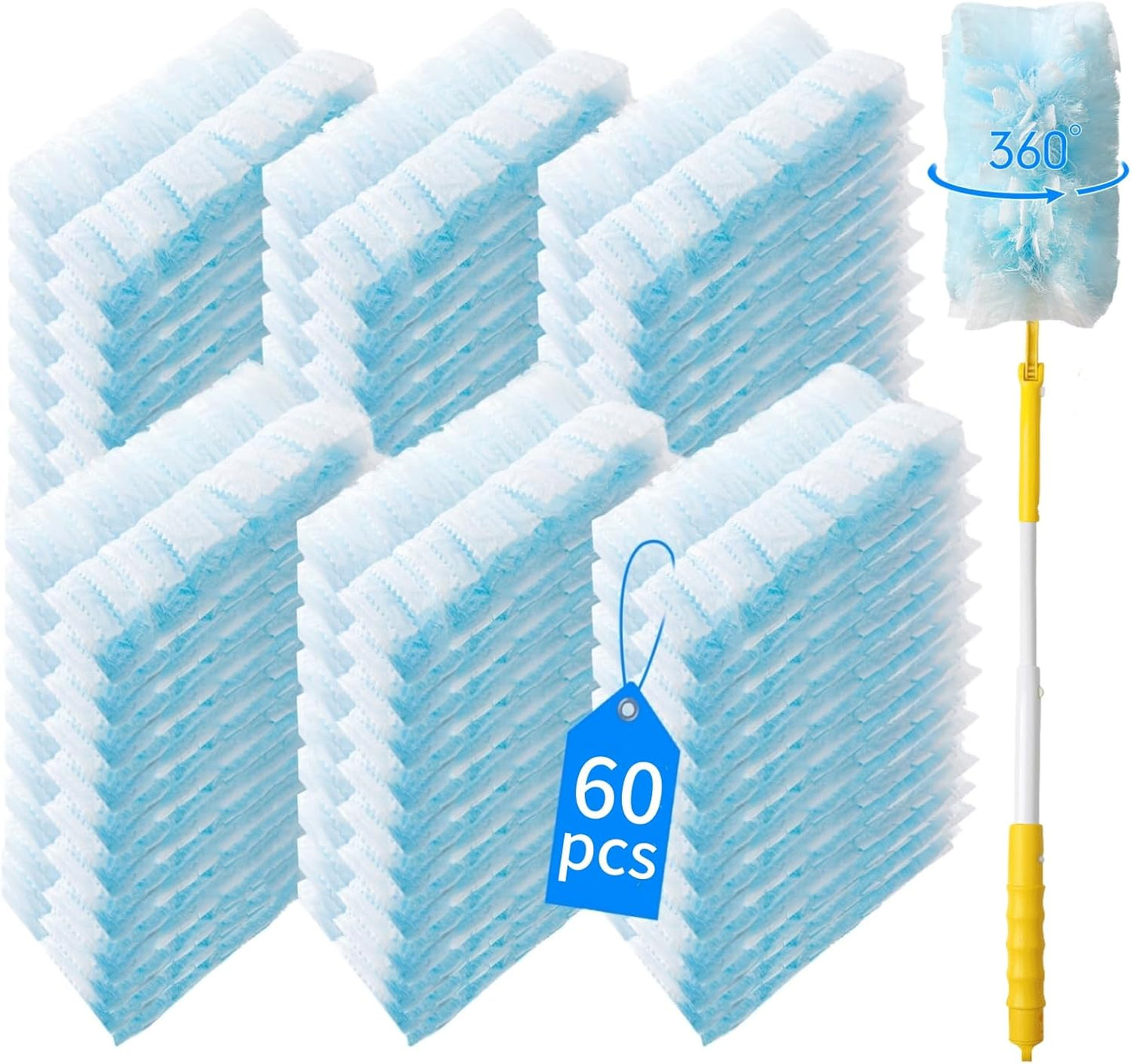 60 Count 360° Heavy Duty Duster Refills Compatible with Swiffer,Large Size-Extra Thick Disposable